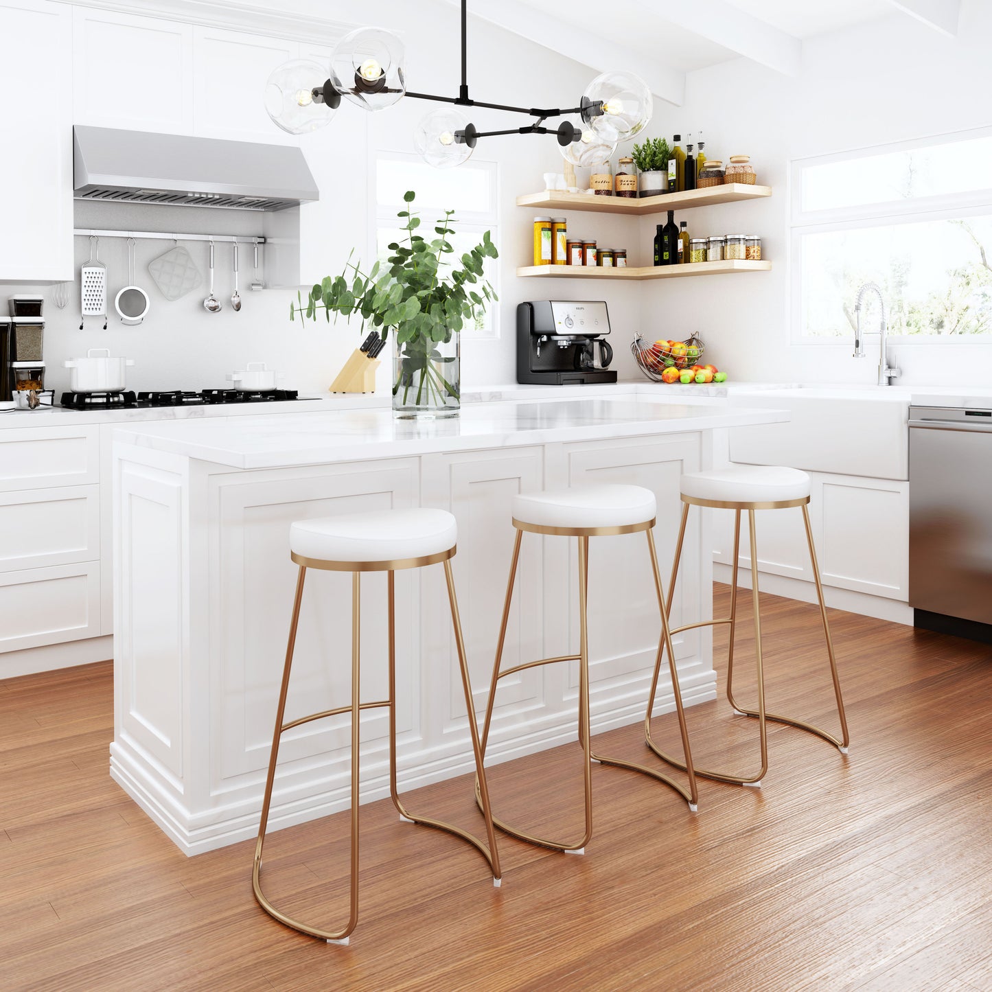 Bree Barstool White & Gold (Set of 2)