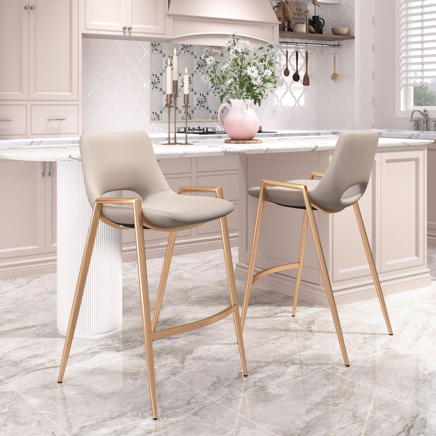 Desi Counter Stool Beige & Gold (Set of 2)