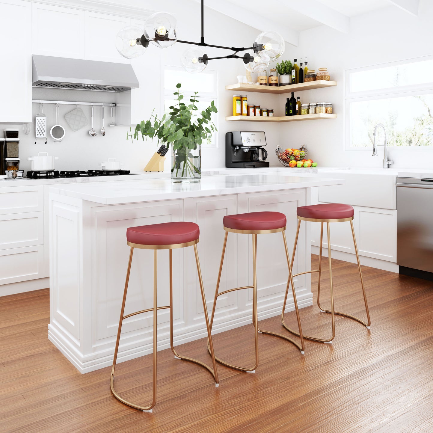 Bree Barstool Burgundy & Gold (Set of 2)