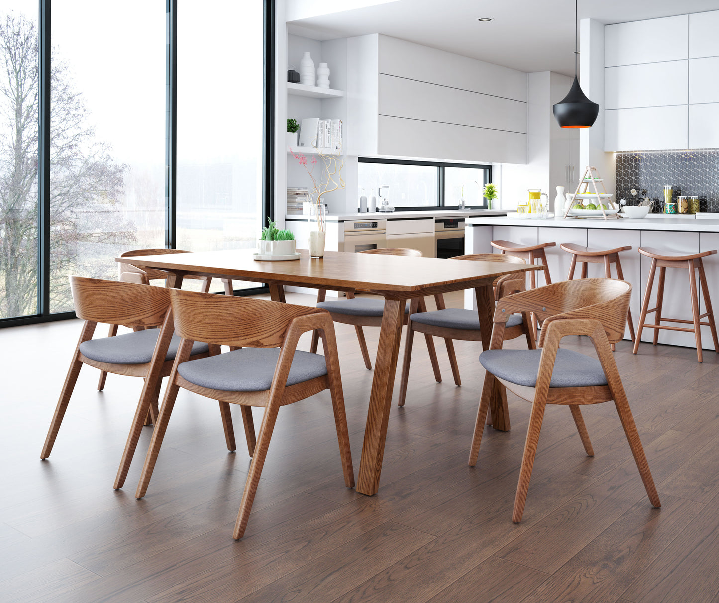 Alden Dining Arm Chair Walnut & Dark Gray (Set of 2)