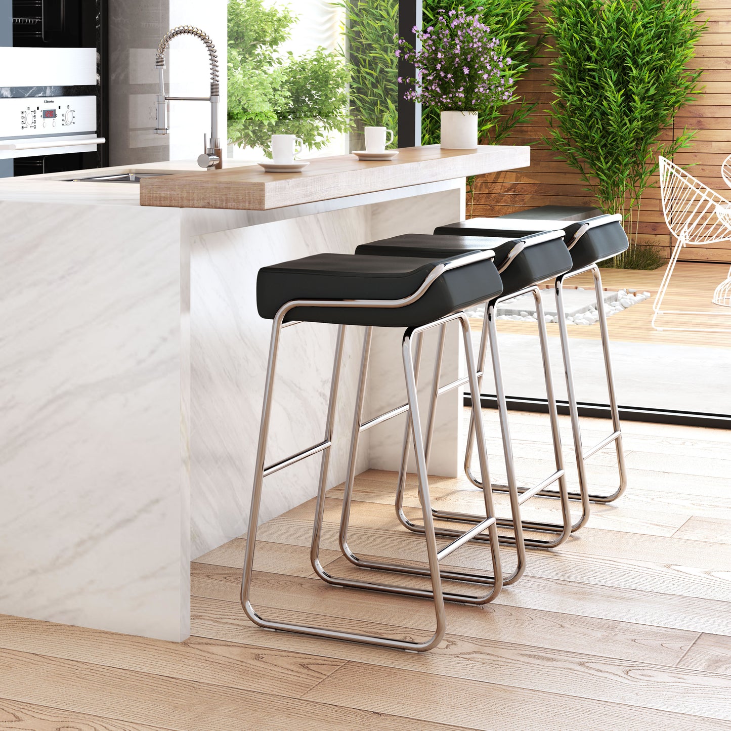 Wedge Barstool Black (Set of 2)