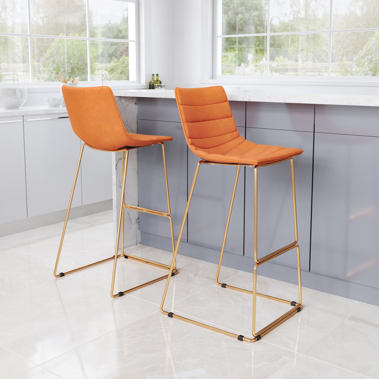 Adele Barstool Orange & Gold (Set of 2)