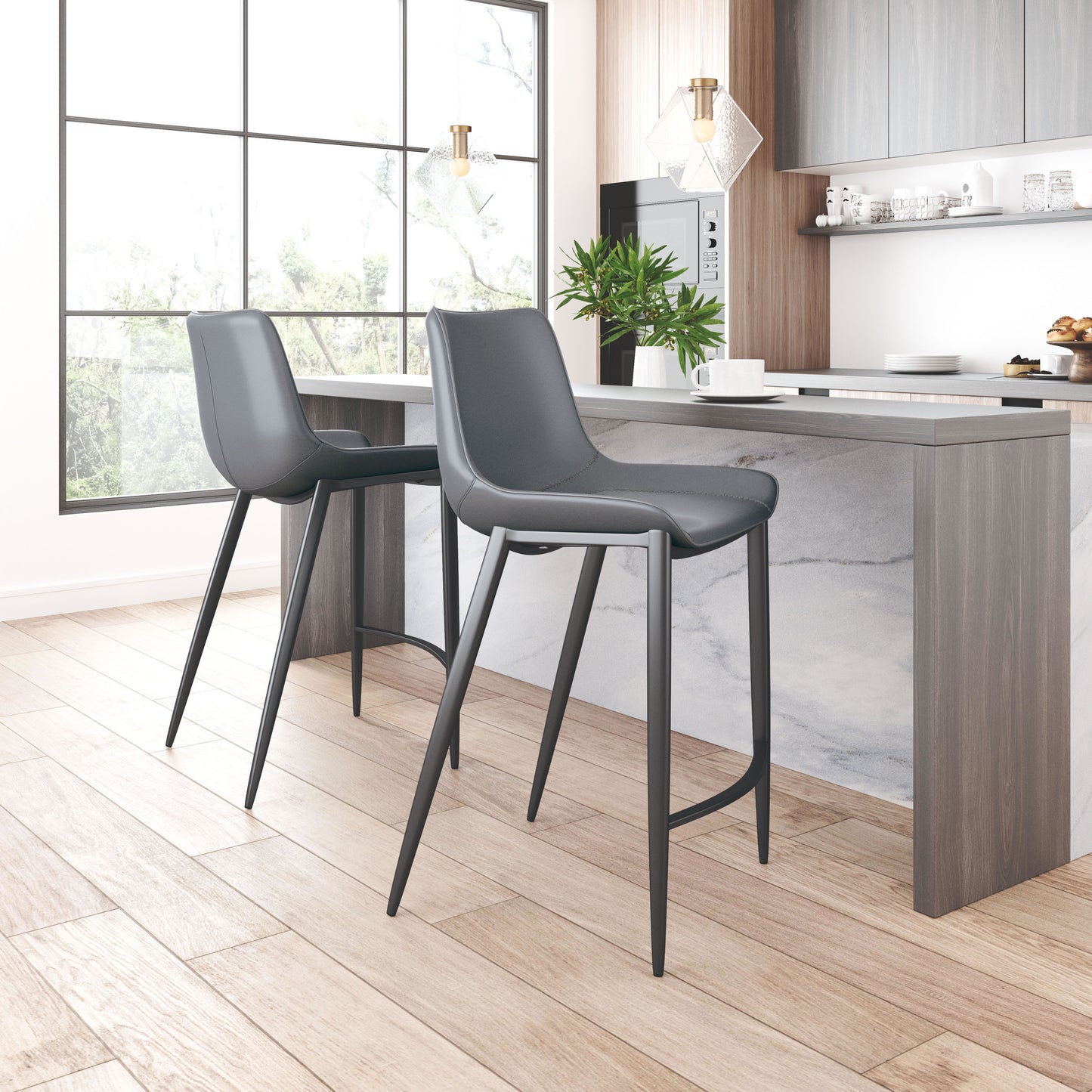 Magnus Barstool Dark Gray & Black (Set of 2)