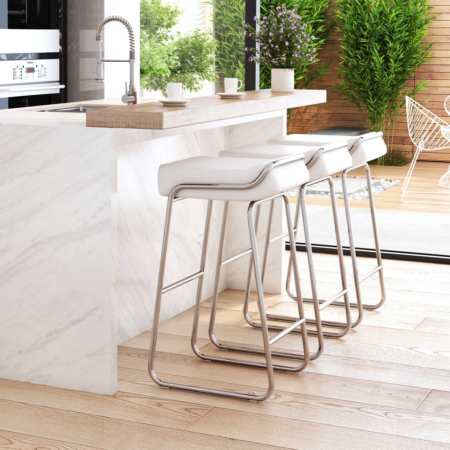 Wedge Barstool White (Set of 2)