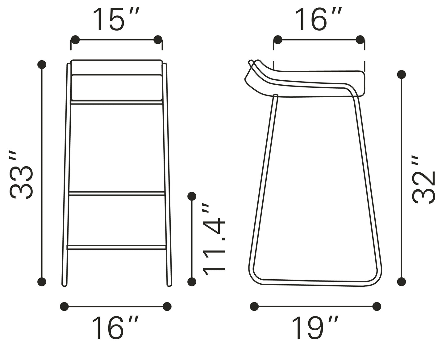Wedge Barstool Black (Set of 2)