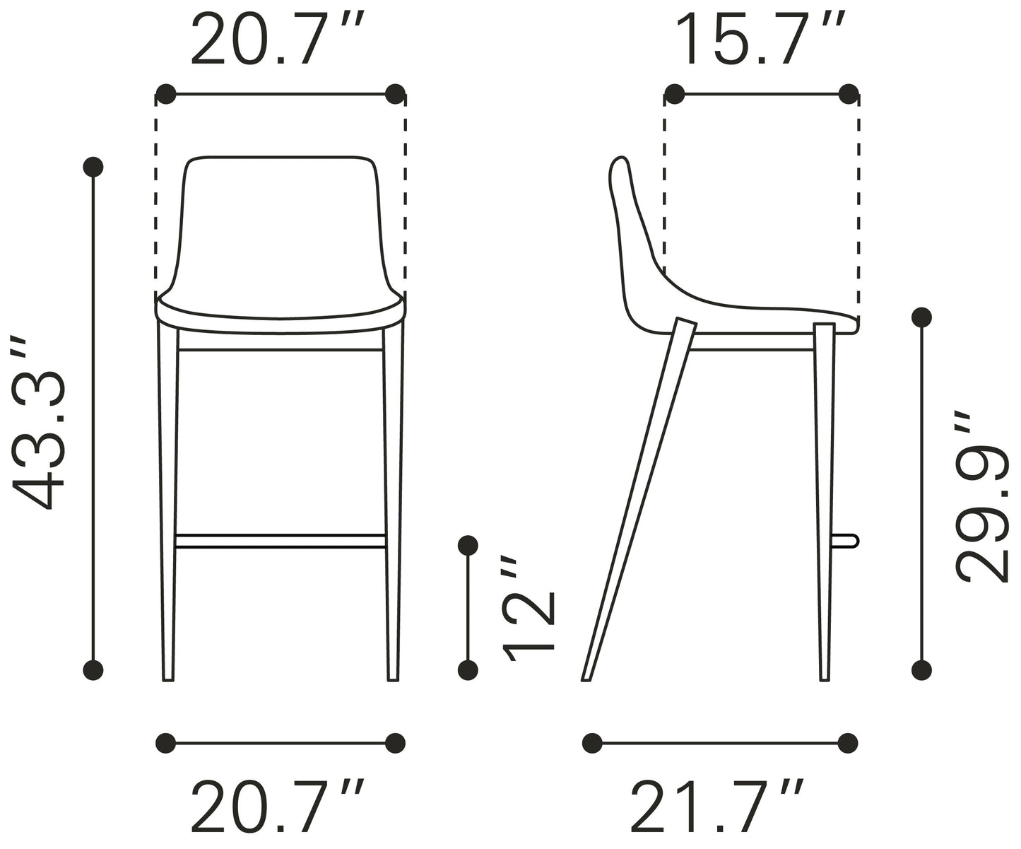 Magnus Barstool Dark Gray & Black (Set of 2)