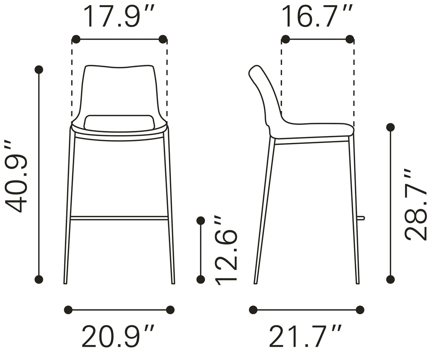 Ace Barstool Black & Silver (Set of 2)
