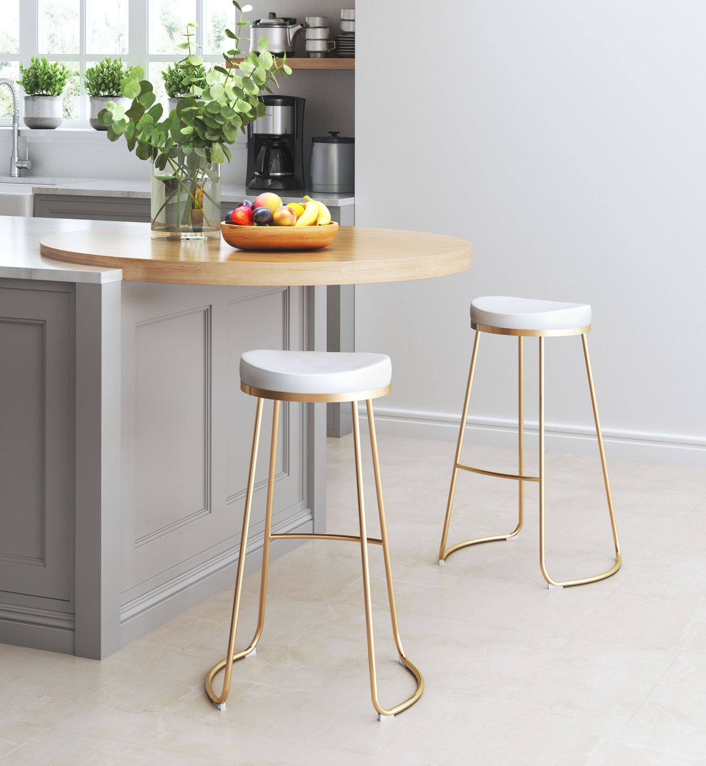 Bree Barstool White & Gold (Set of 2)