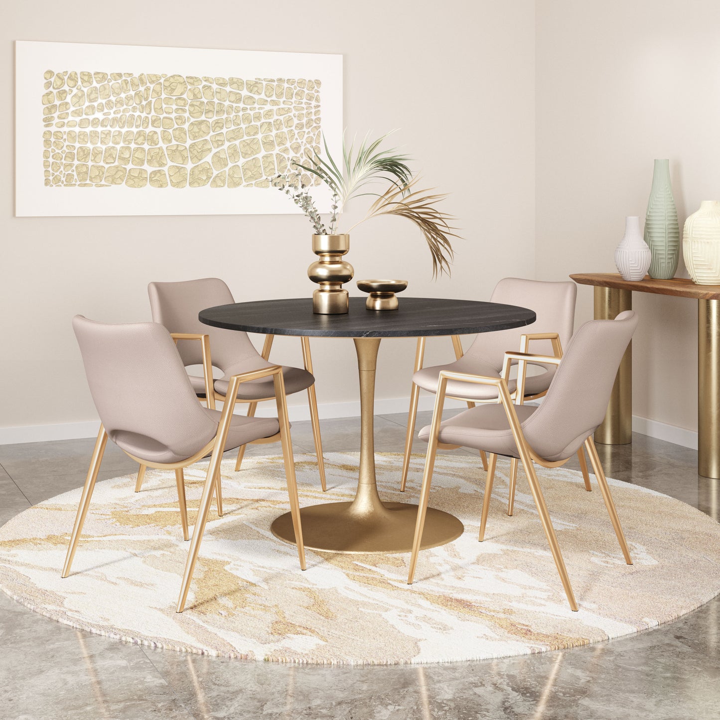 Desi Dining Chair Beige & Gold (Set of 2)