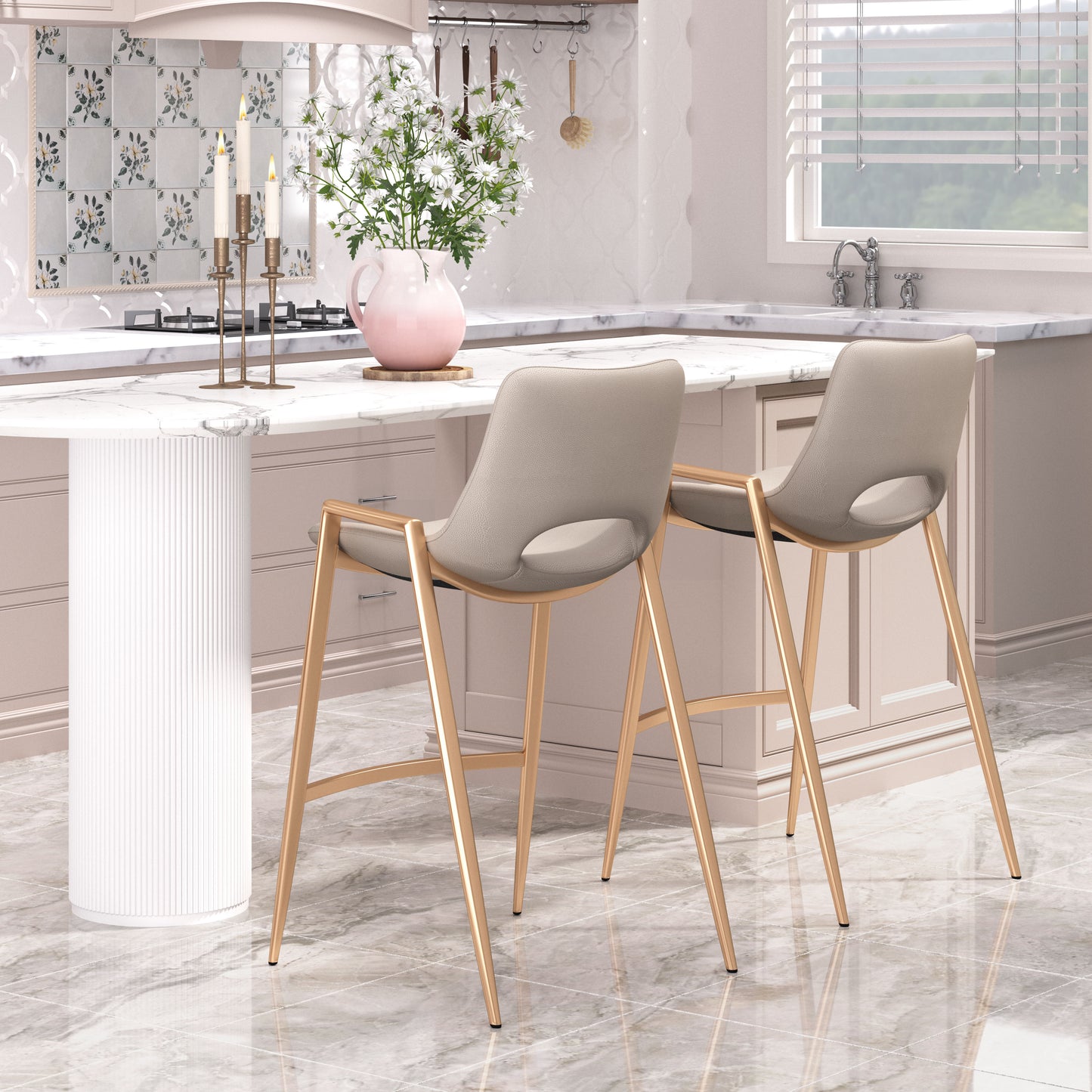 Desi Counter Stool Beige & Gold (Set of 2)