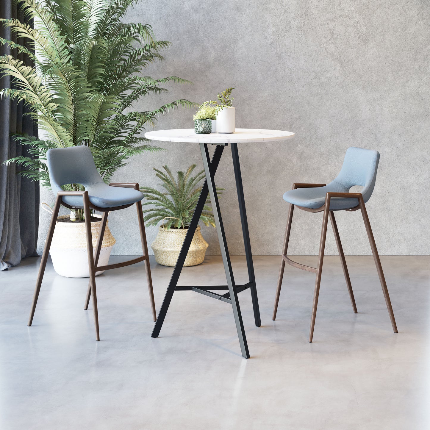 Desi Barstool Blue & Walnut (Set of 2)